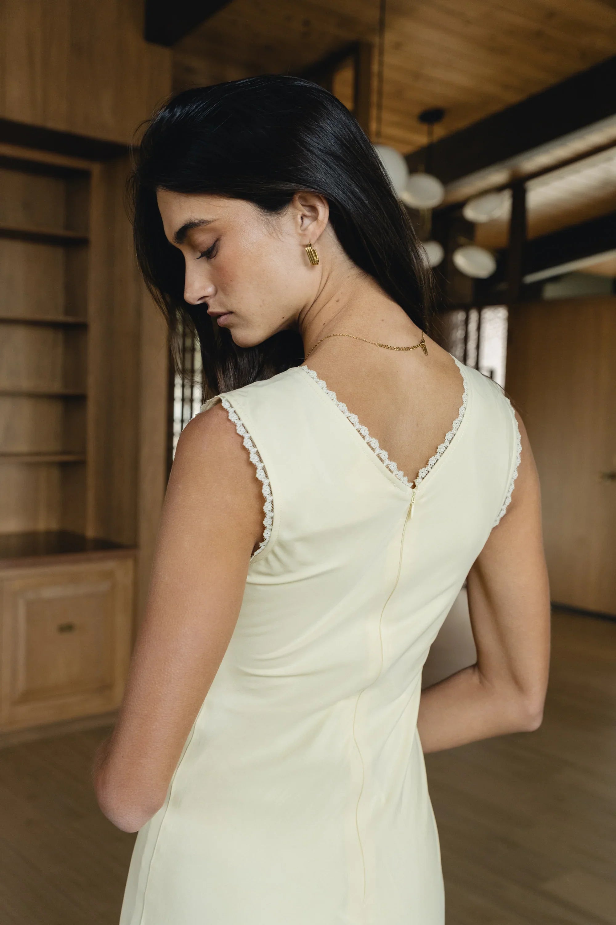 Hailey Lace Trim Maxi Dress in Yellow