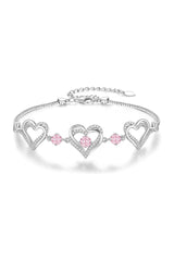 Silver Love Heart Link Birthstone Bracelets