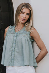 Megan Button Up Tank in Teal