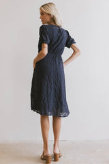 Cecy Embroidered Midi Dress in Navy FINAL SALE