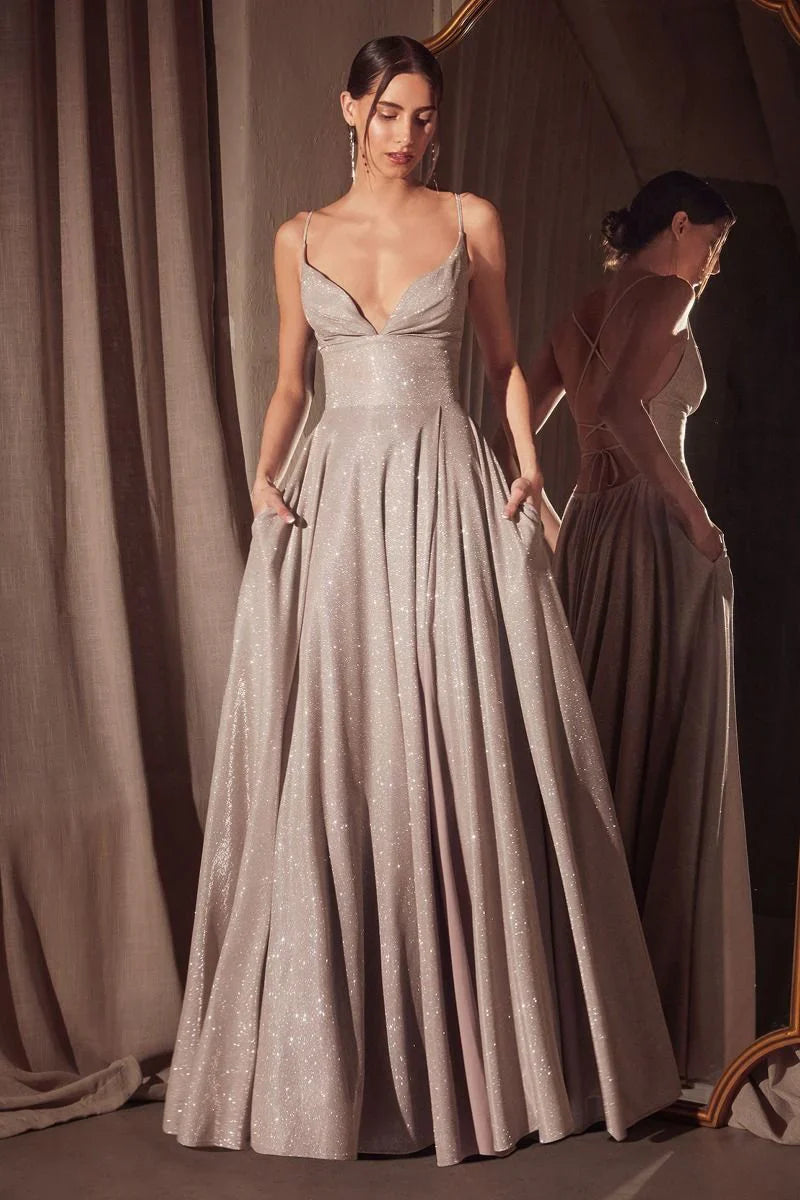 Gwendolyn Gown Shimmer Lace Up Back A Line Evening Dress