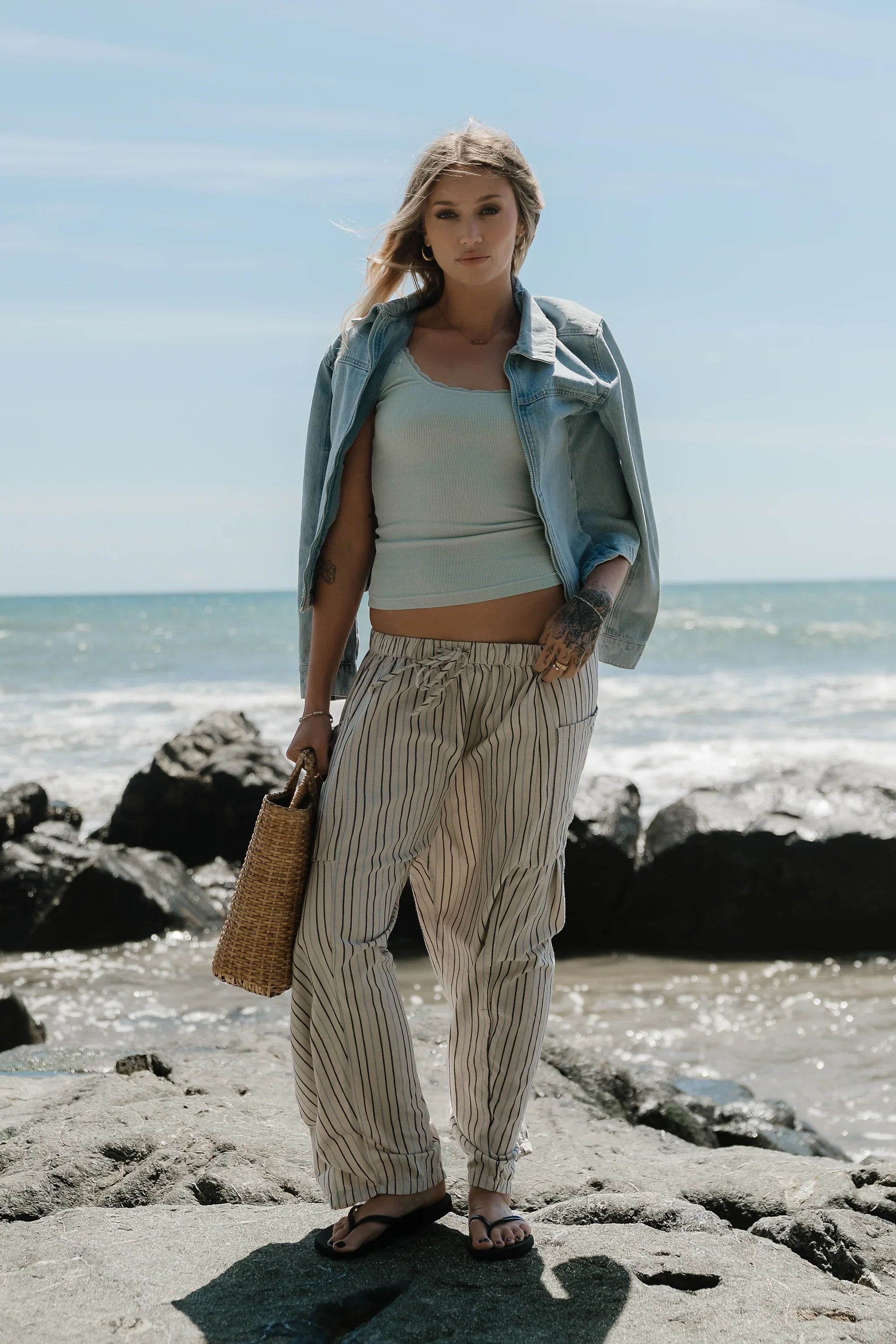Colleen Striped Baggy Pants in Natural