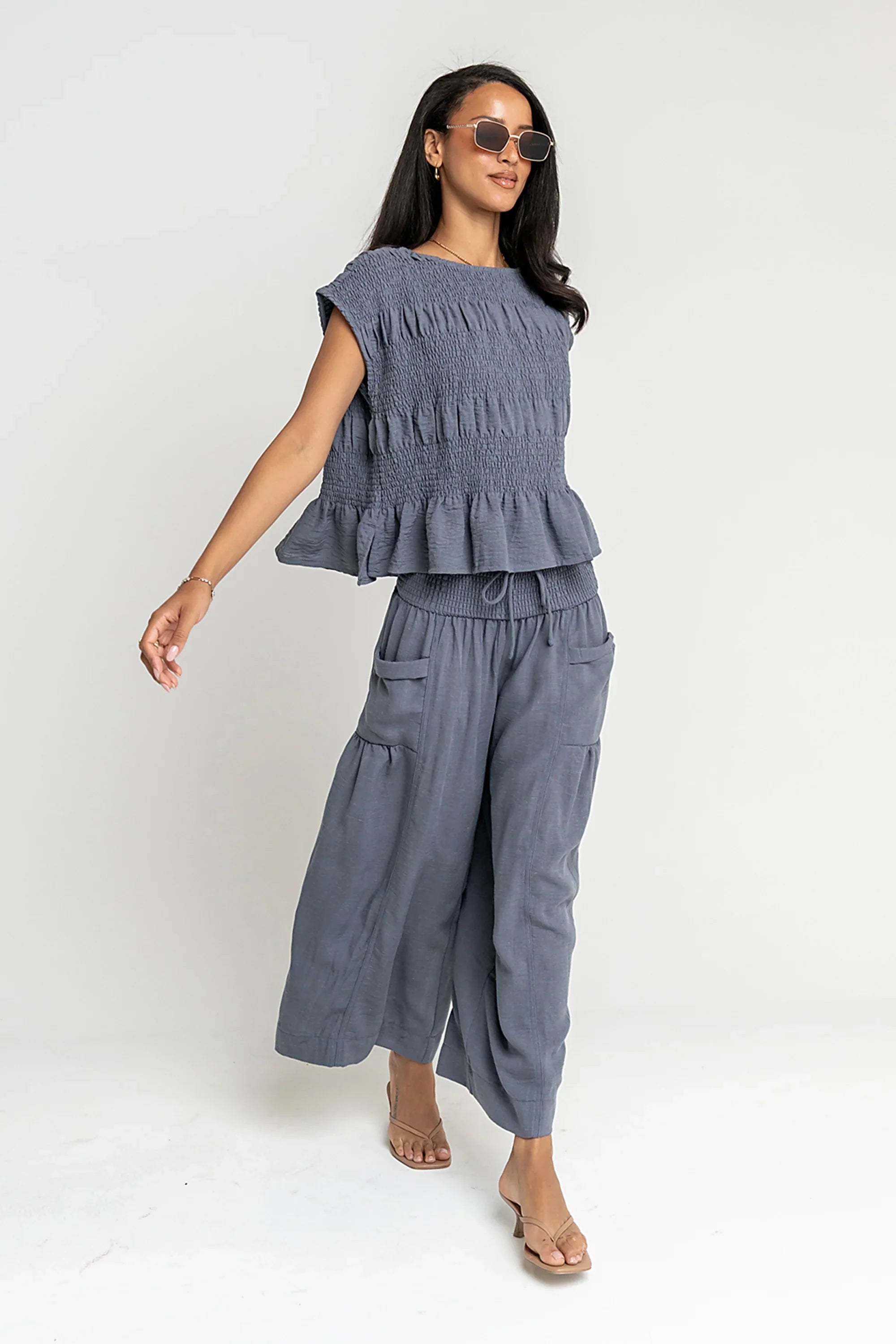 Ashton Smocked Top in Blue