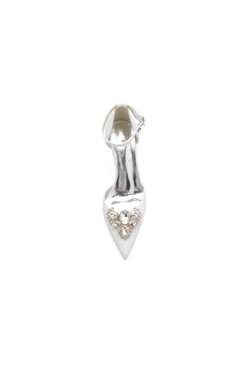 Pointed Toe Glitter Ankle Strap Rhinestone High Heels