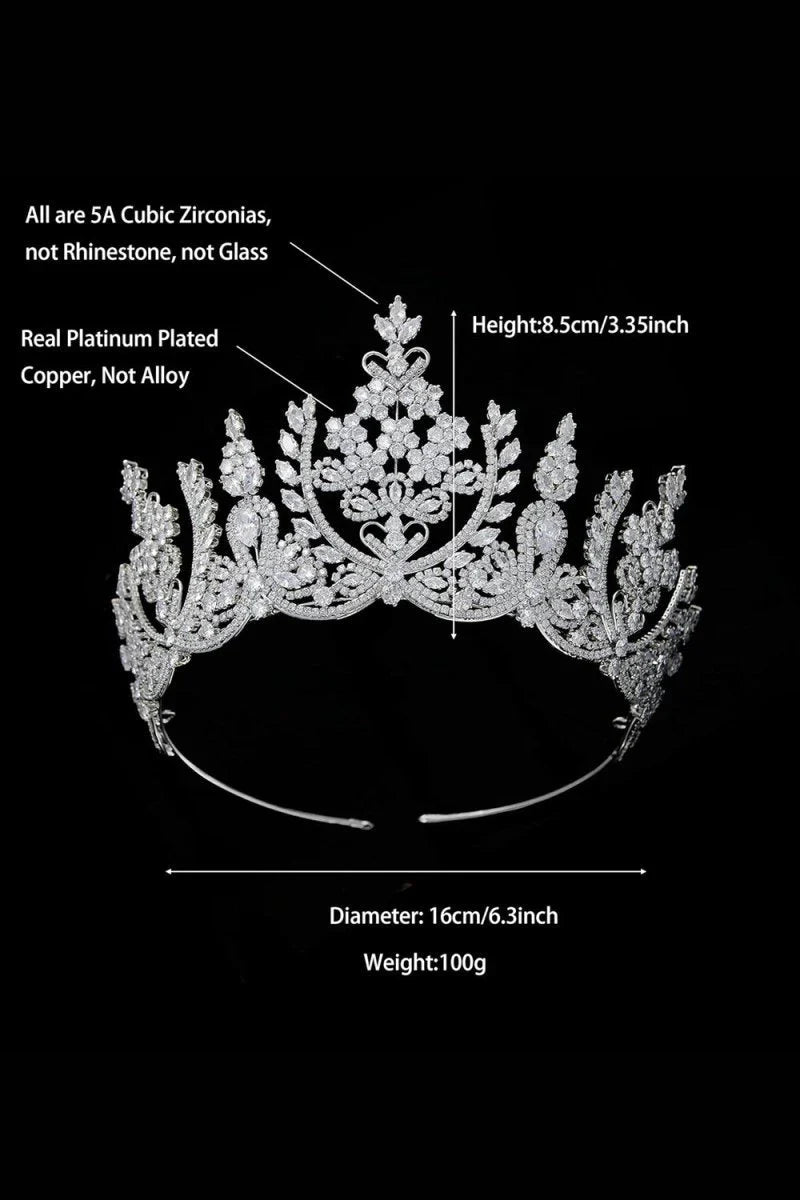 Silver Cubic Zirconia Tall Queen Round Tiara