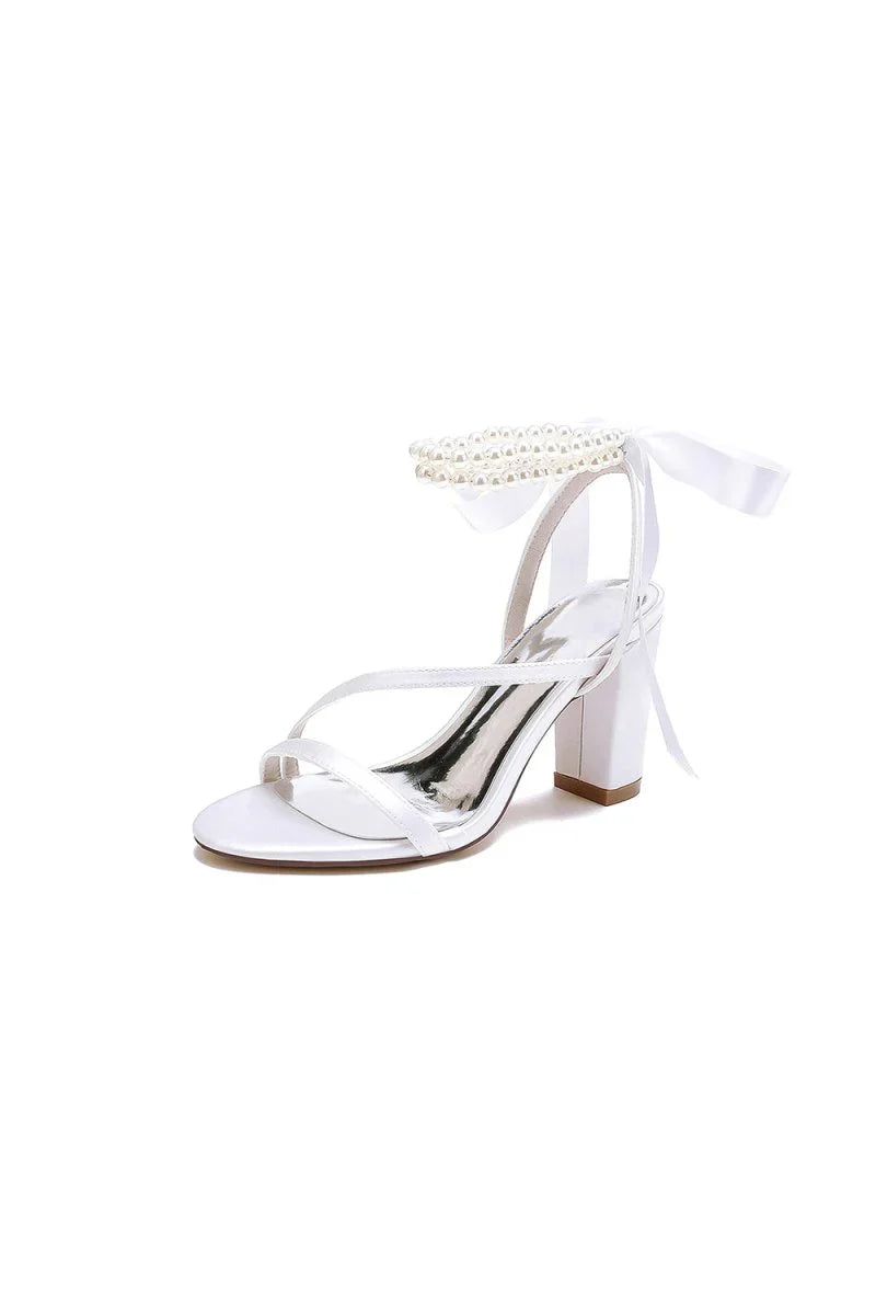 Pearl Open Toe Ankle Strap High Heels