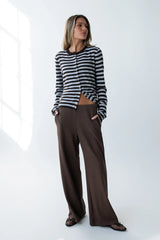 Ronda Ribbed Wide Leg Pants in Brown