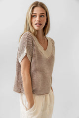Saige Contrast Sweater in Oatmeal FINAL SALE