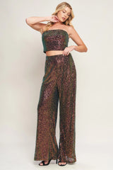 CHARMING COMPOSURE SEQUIN CROP TOP PANT SET FINAL SALE