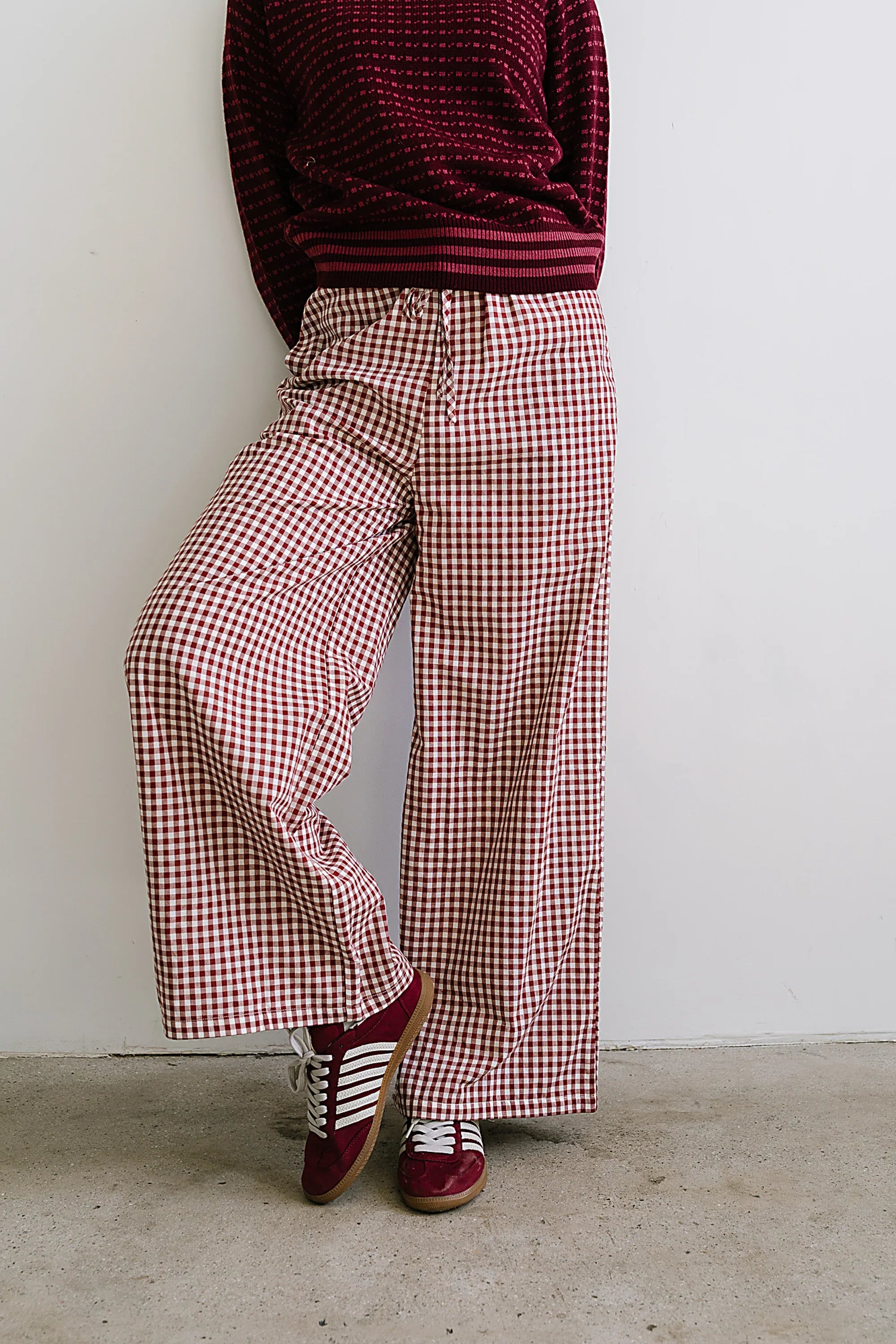 Ada Gingham Wide Leg Pants in Burgundy FINAL SALE