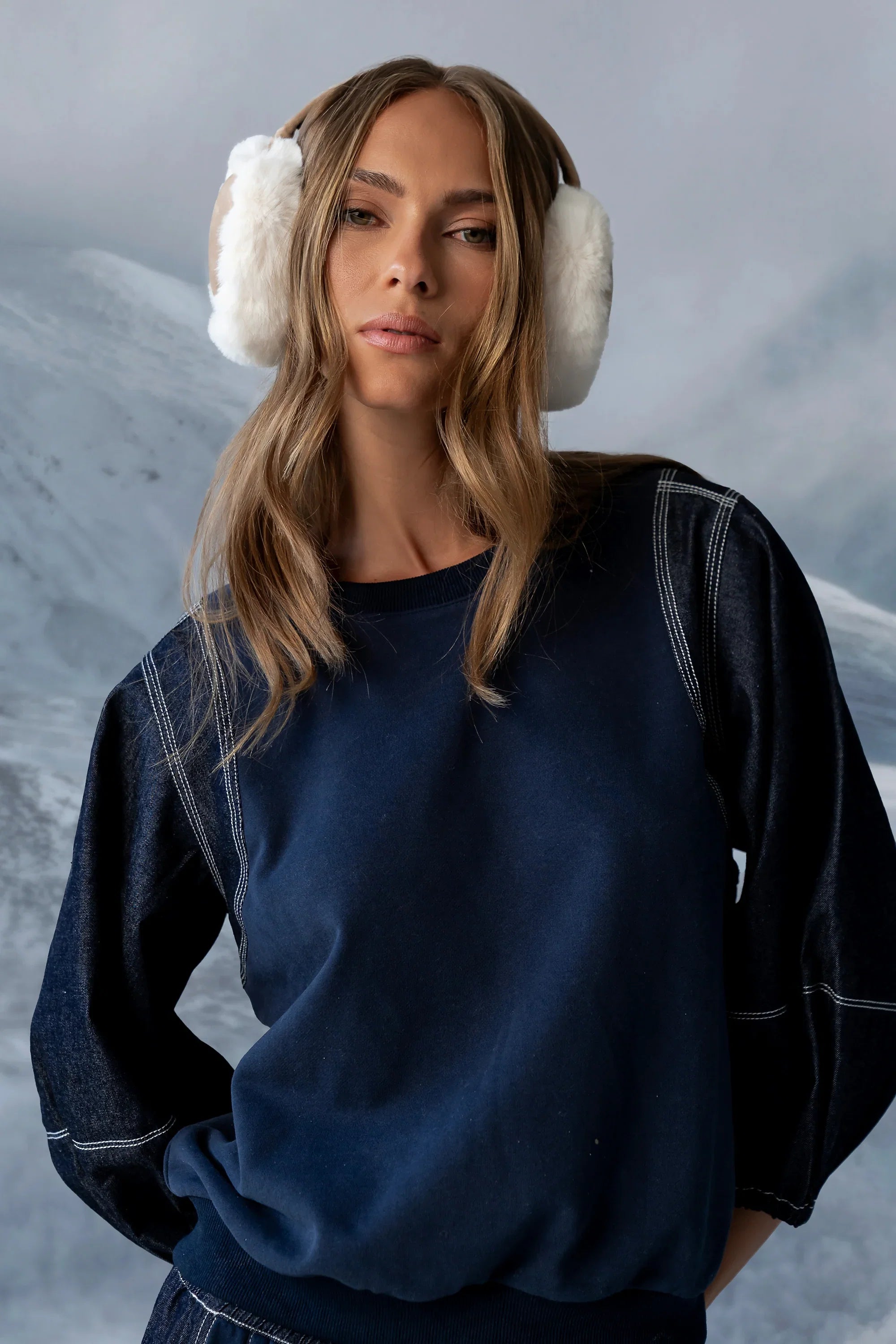 Malinda Mixed Media Top in Dark Wash FINAL SALE