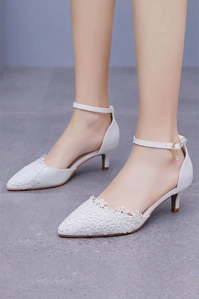 White Lace Embellished Stiletto Pointed Toe Sandals
