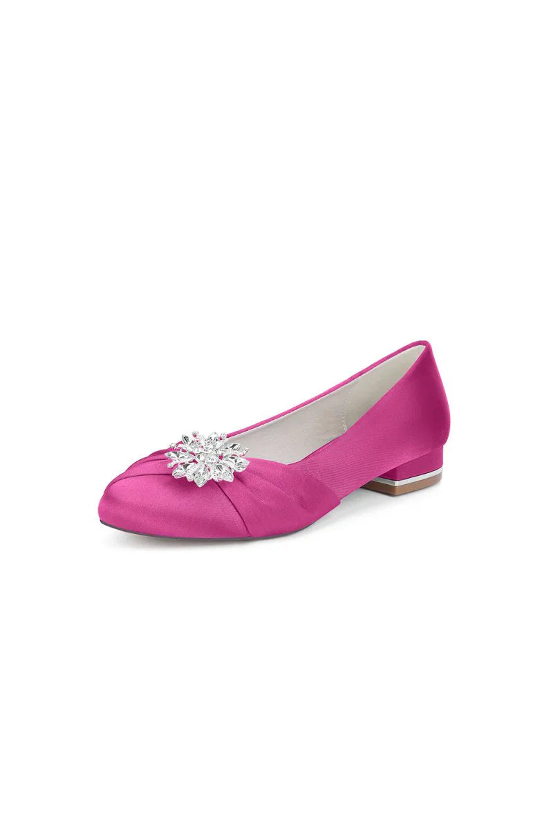 Navy Blue Flat Shoes with Crystal Flower Decoration