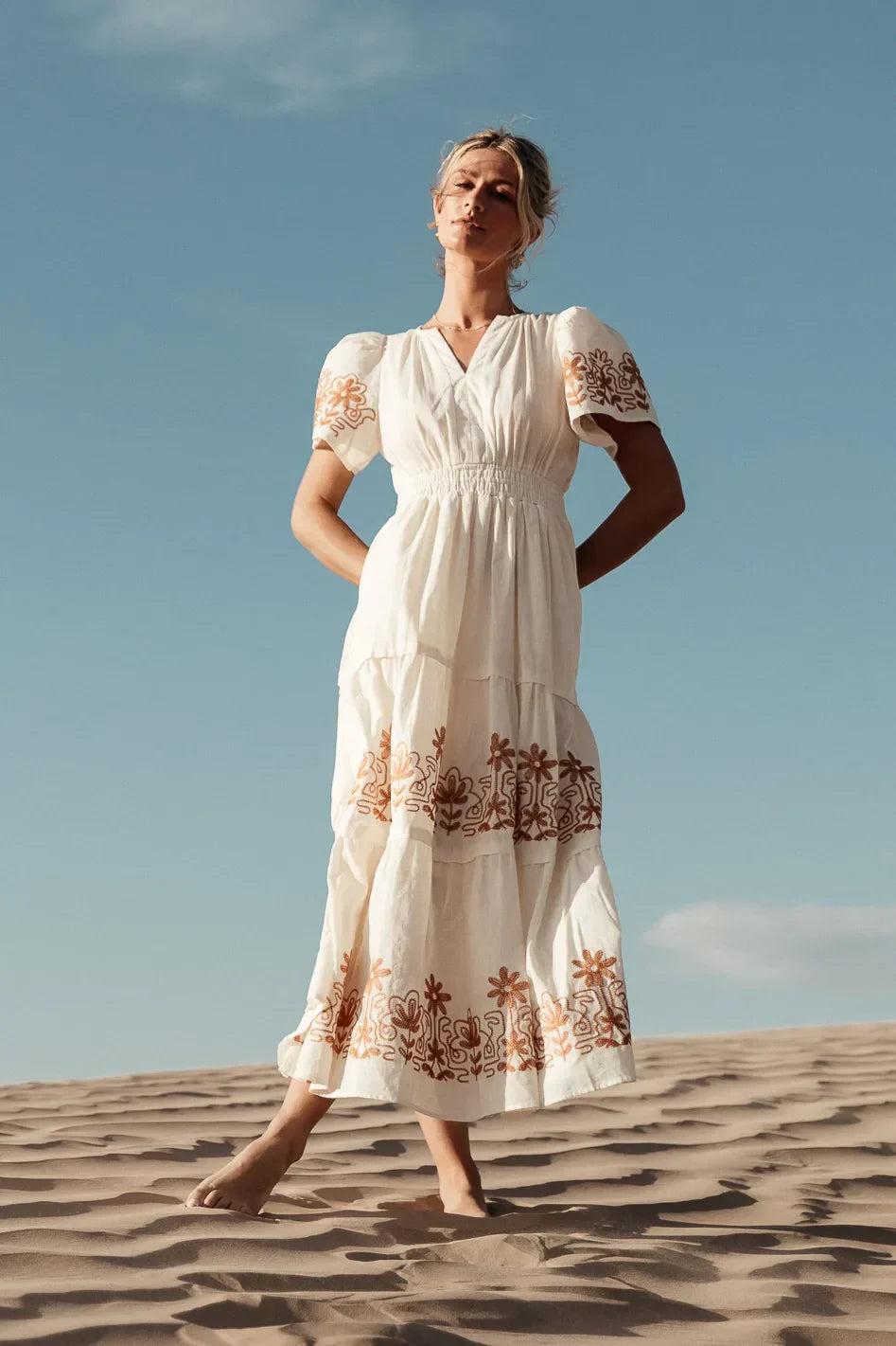 Isabeau Embroidered Maxi Dress in Cream FINAL SALE