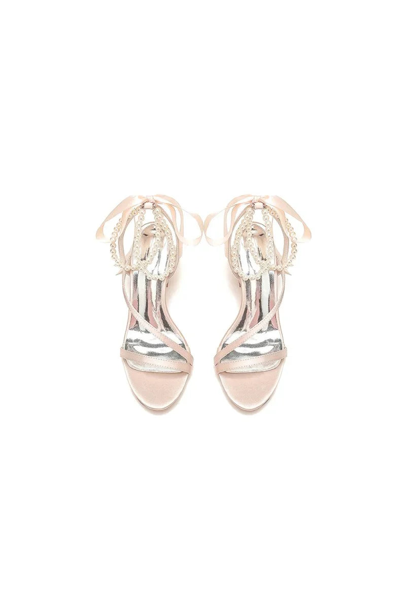 Pearl Open Toe Ankle Strap High Heels