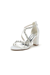 Open Point Toe Rhinestone Beaded Wedding Shoes