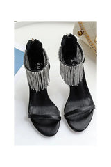 Black Rhinestone Thick High Heels