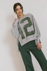 Varsity Distressed Top in Grey FINAL SALE