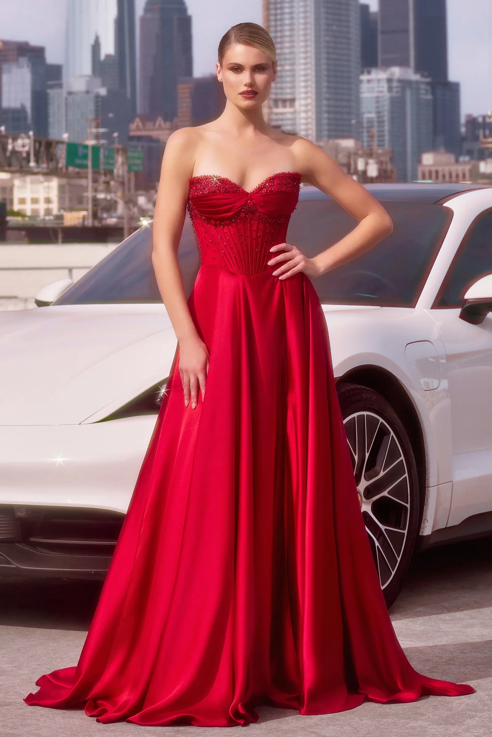 Melanie Gown A line Dress with Beaded Bodice Corset Back