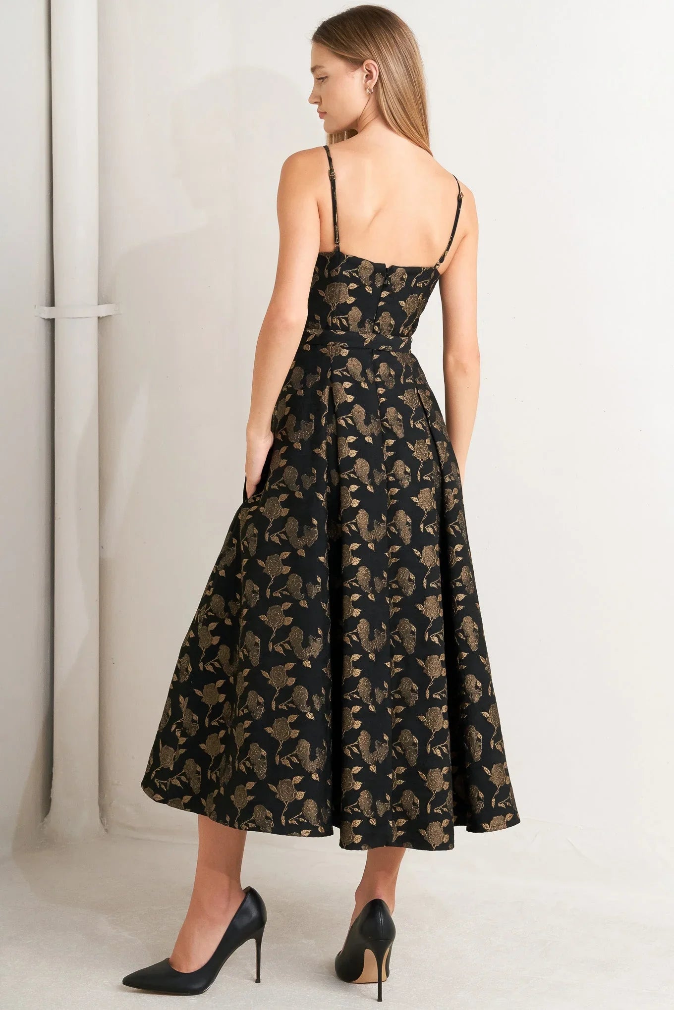GARDEN OPERA BLACK BROWN MIDI DRESS FINAL SALE