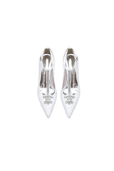 White Leather Pump with Silver Chain and Crystal Accent