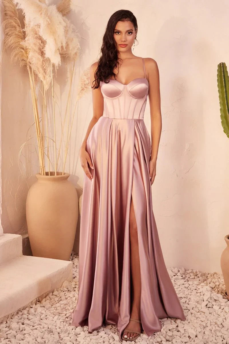 SELMA GOWN A LINE LUXE SATIN BUSTIER DRESS