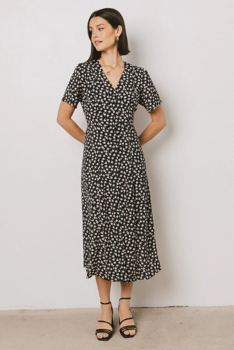 Malik Floral Midi Dress in Black FINAL SALE