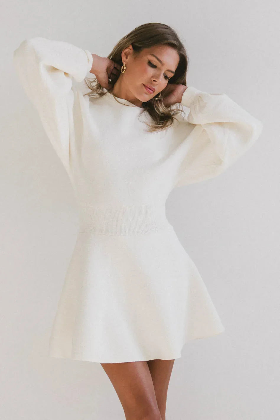 Dolores Knit Mini Dress in Cream FINAL SALE