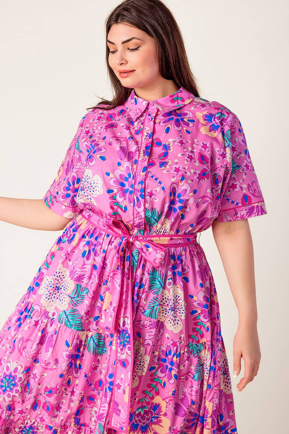 PETAL PRESS PINK PURPLE FLORAL MIDI DRESS