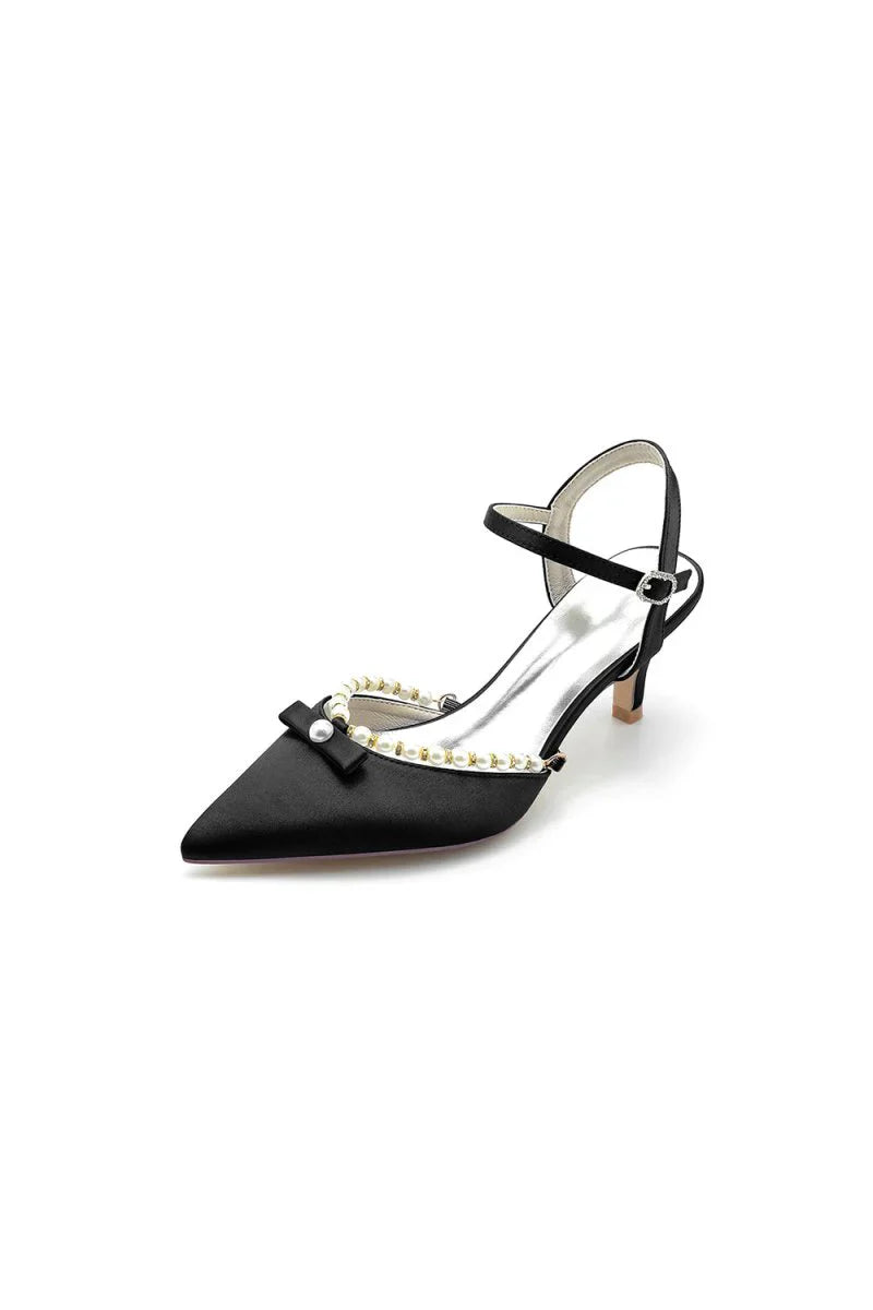 Pearl Satin Pointed Toe High Heels