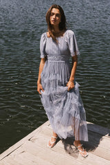 Eugena Ruffled Maxi Dress in Blue FINAL SALE