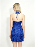 Royal Blue Sequin Halter Bodycon Mini Dress