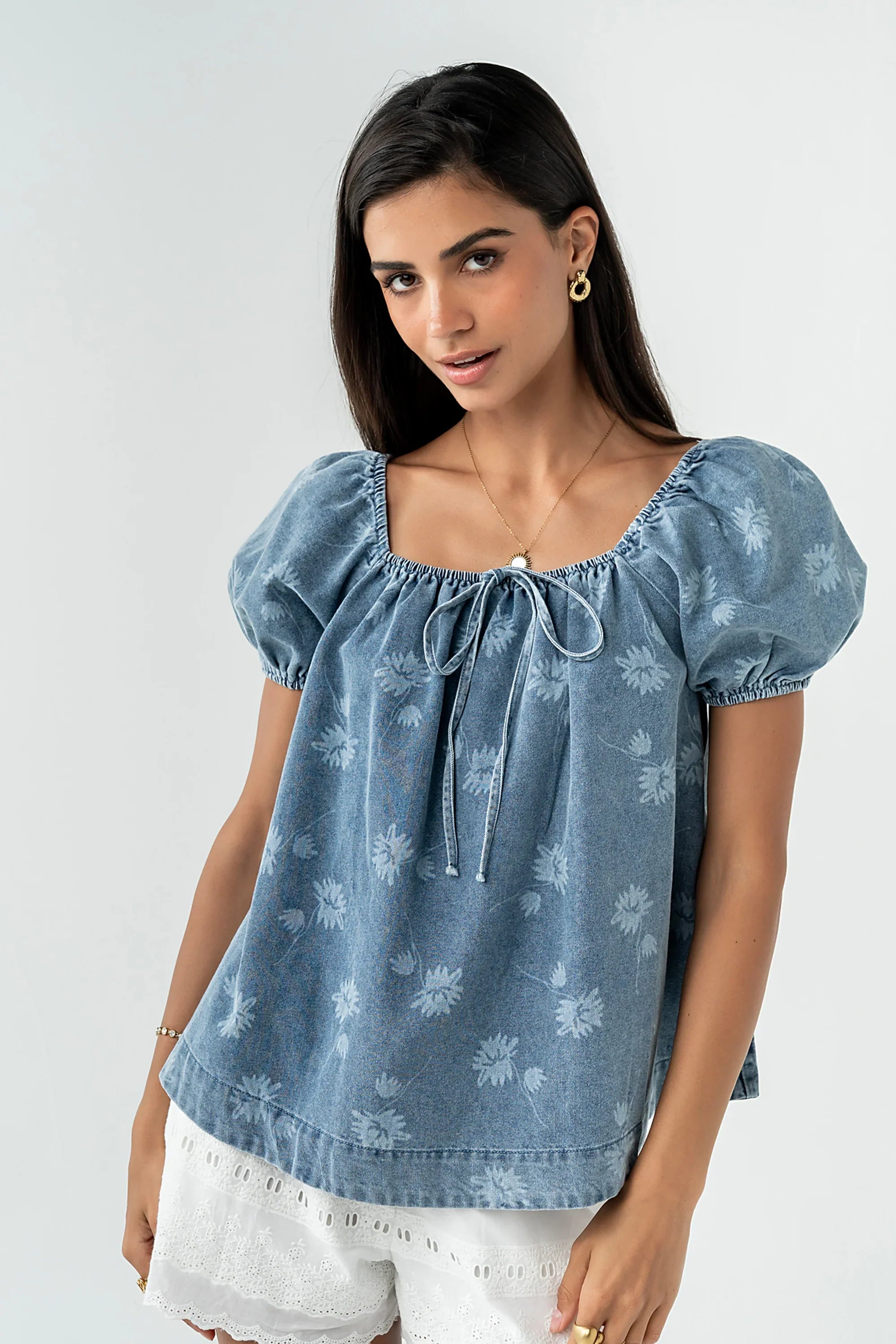 Brinklee Floral Denim Top