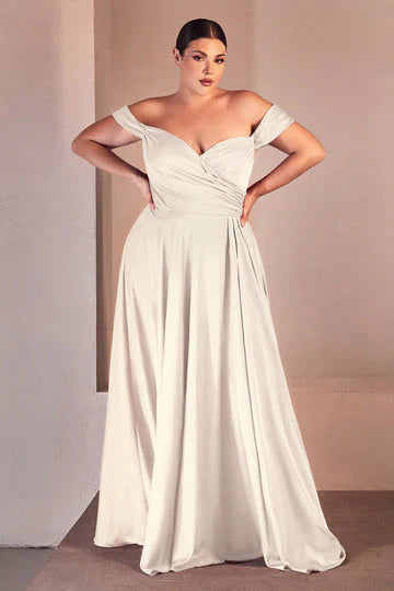 JILLIAN GOWN OFF WHITE A LINE SOFT SATIN OFF THE SHOULDER DRESS