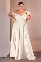 JILLIAN GOWN OFF WHITE A LINE SOFT SATIN OFF THE SHOULDER DRESS