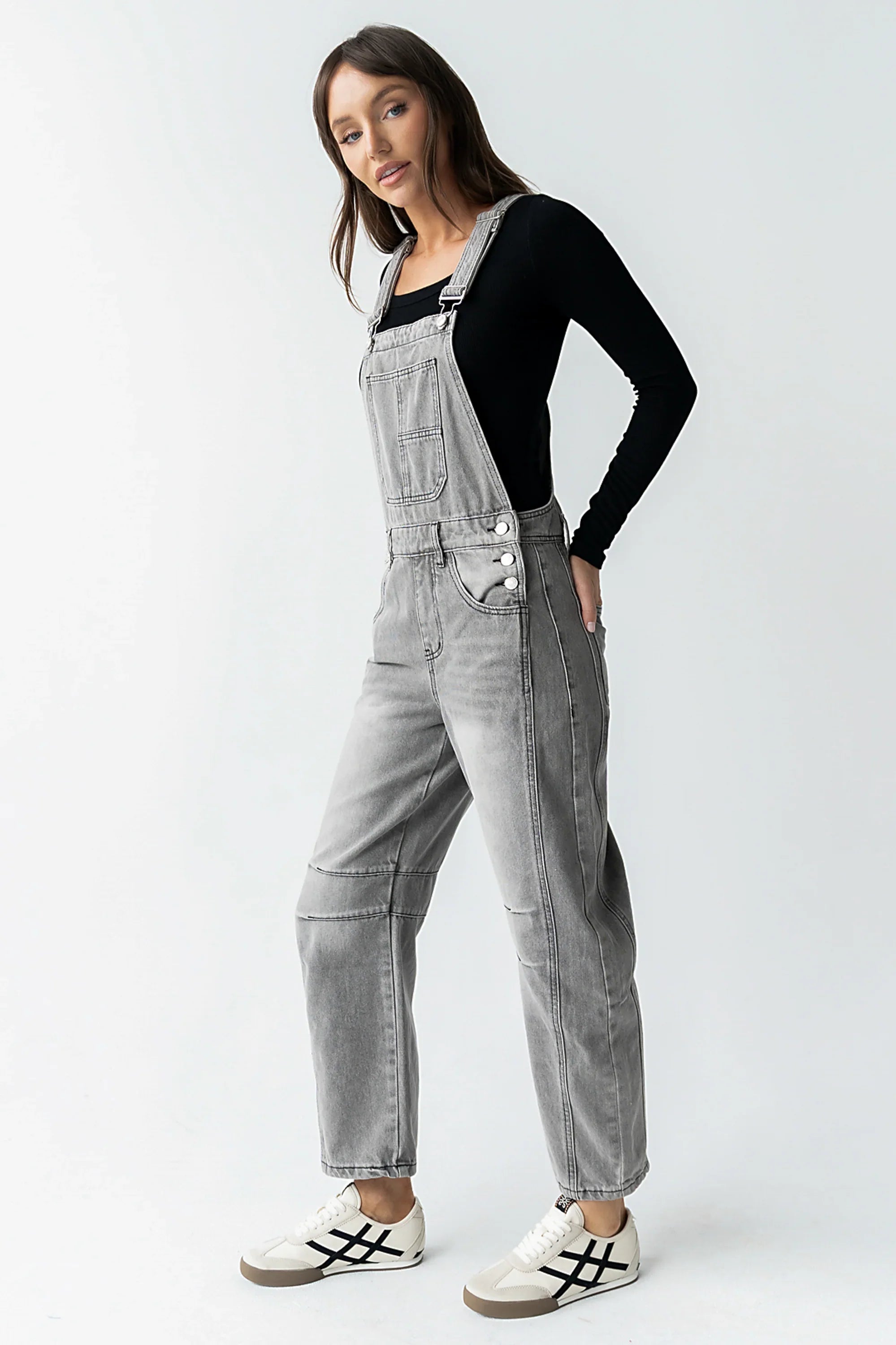 Tansy Denim Overalls in Grey