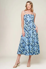 GWENNY GEOMETRIC BLUE DENIM MIDI DRESS