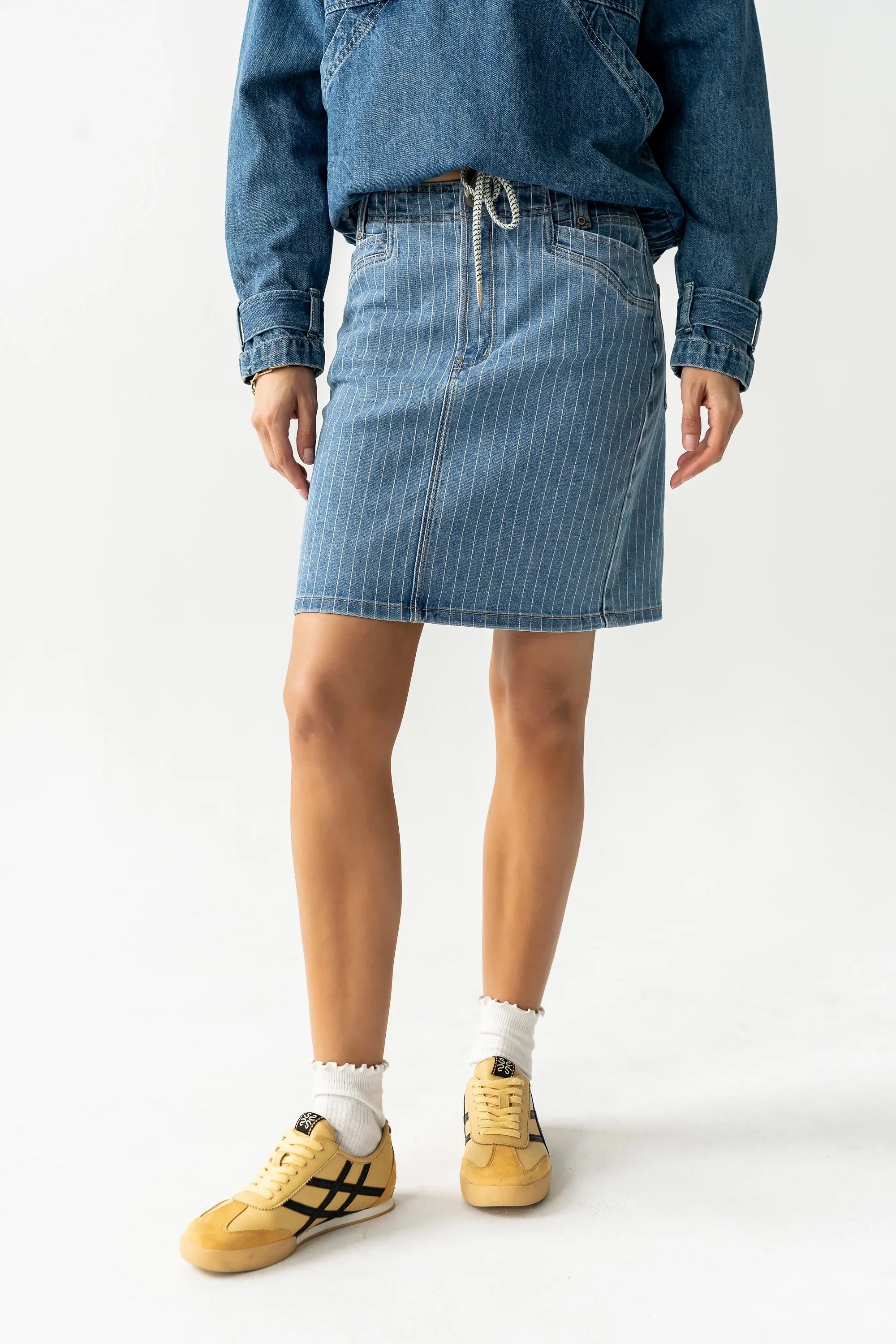 Parker Striped Denim Knee Length Skirt