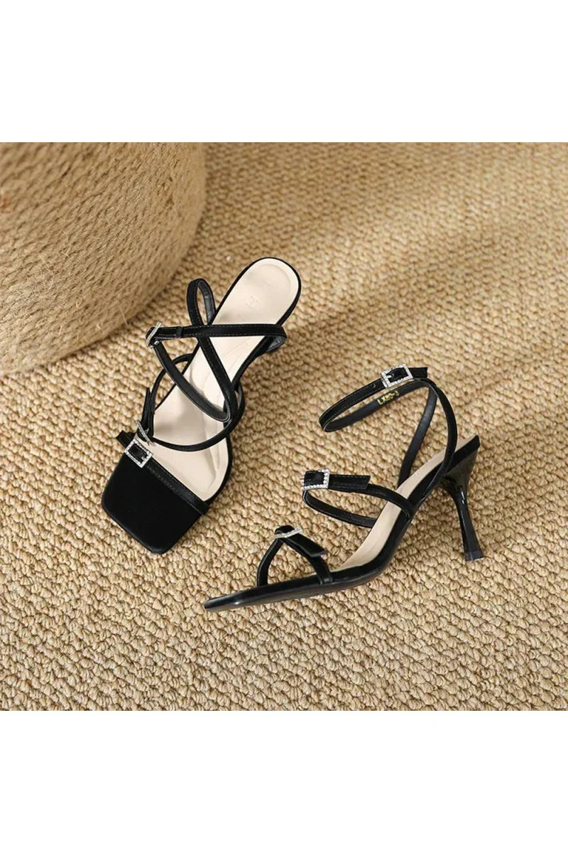 Strappy Open Toe Ankle Buckle Stiletto High Heels