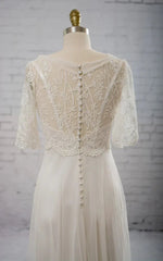 Sweetheart A line Chiffon Dress With Half sleeved Illusion Bodice