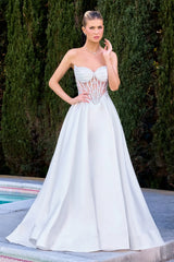 Annika Gown A line Corset Dress With Pockets Off White