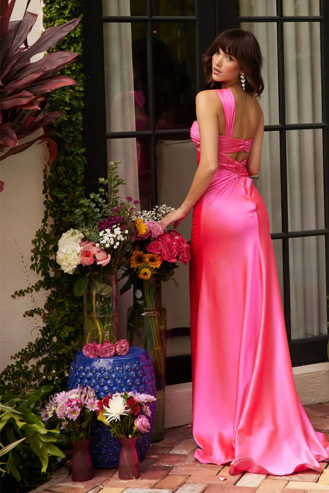 47020 Ava Presley Ruched Bodice One Shoulder Dress