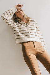 Dolly Striped Knit Cardigan in Olive FINAL SALE