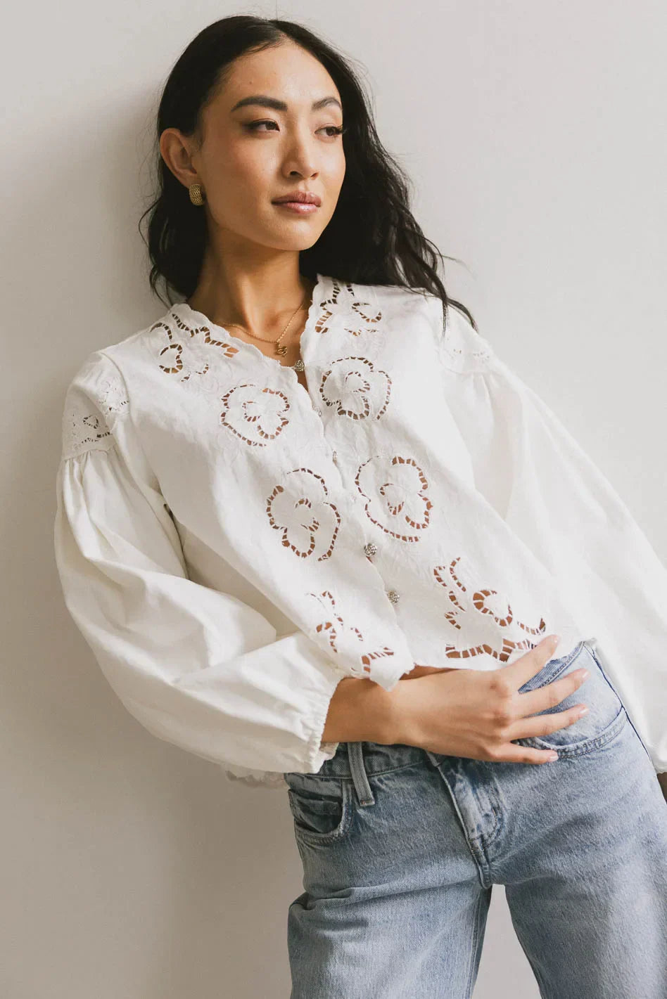 Violet Embroidered Blouse in White FINAL SALE