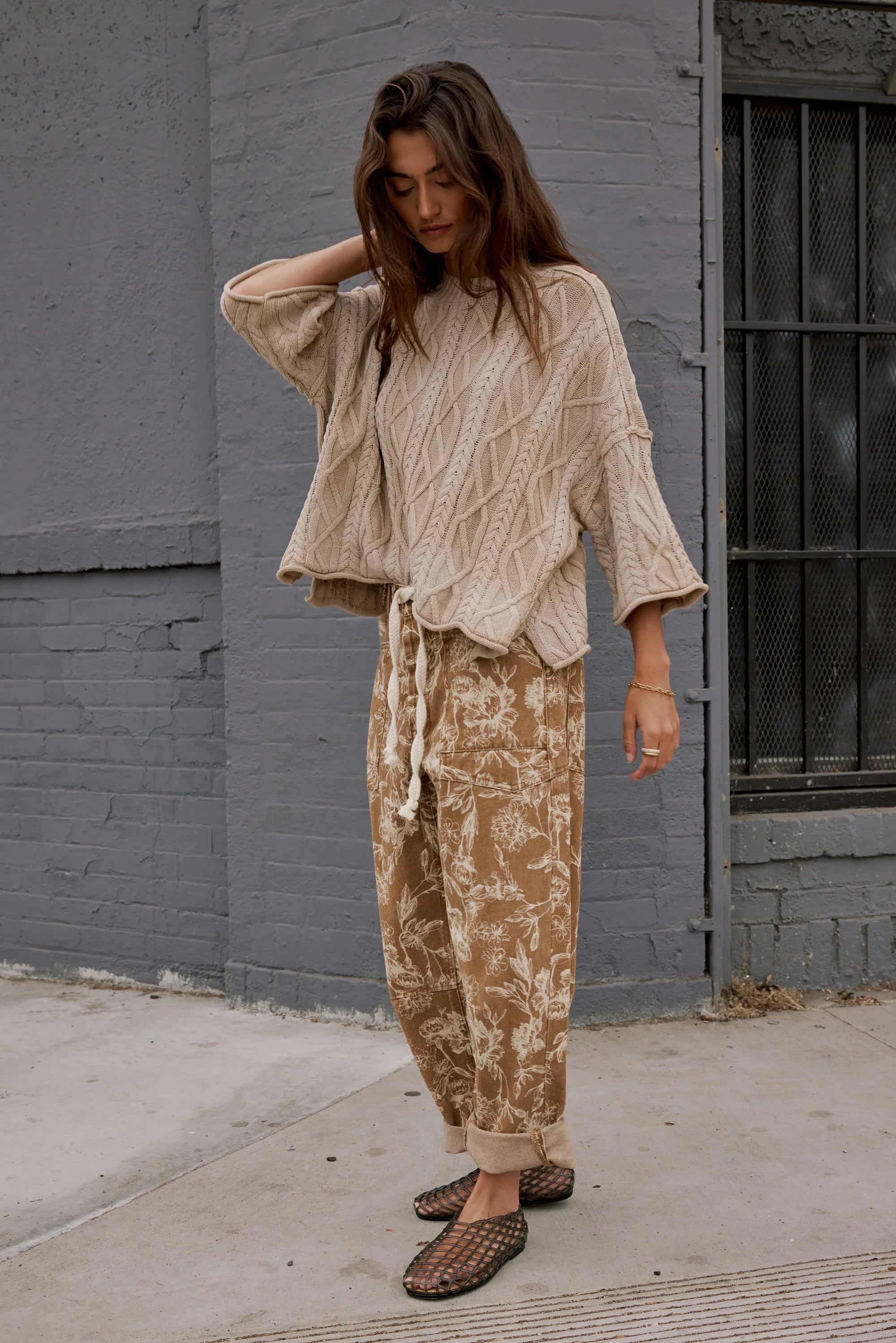 Kellie Floral Barrel Jeans in Camel FINAL SALE