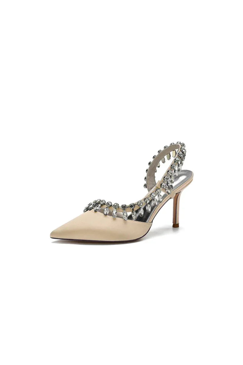 Pointed Toe Heels With Crystal Slingback Strap