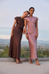Hannah Satin Maxi Dress in Mauve