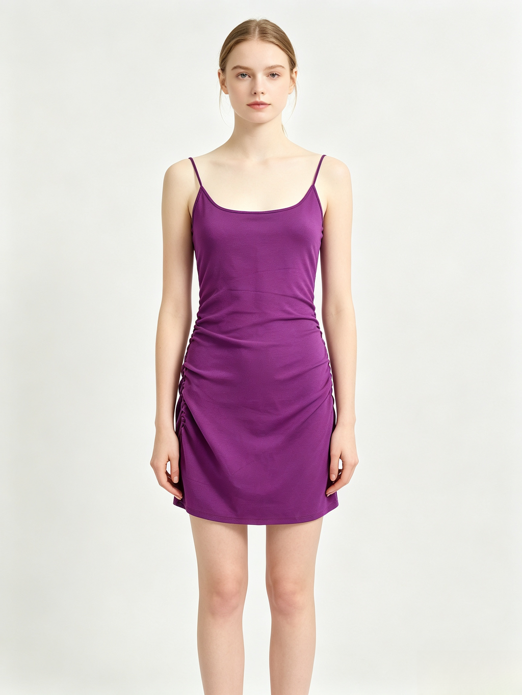 Purple Side Ruched Bodycon Mini Slip Dress