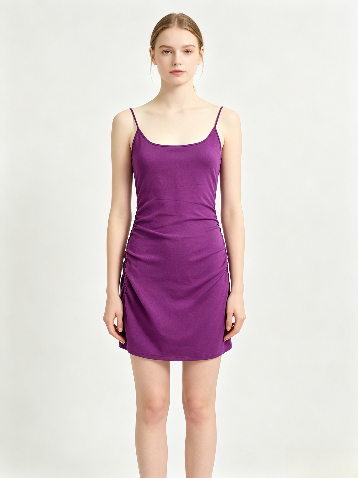 Purple Side Ruched Bodycon Mini Slip Dress