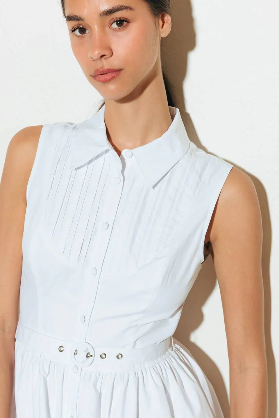 NORTH EAST MIDI White Cotton Pintuck Midi Shirt Dress